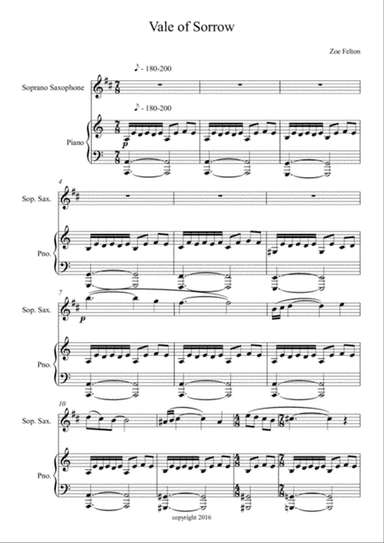 Vale of Sorrow for Soprano Saxophone