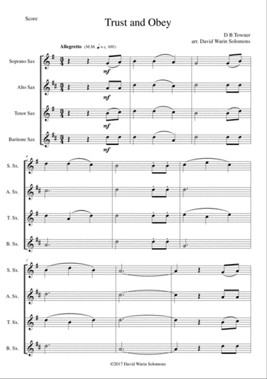 Trust and Obey for saxophone quartet