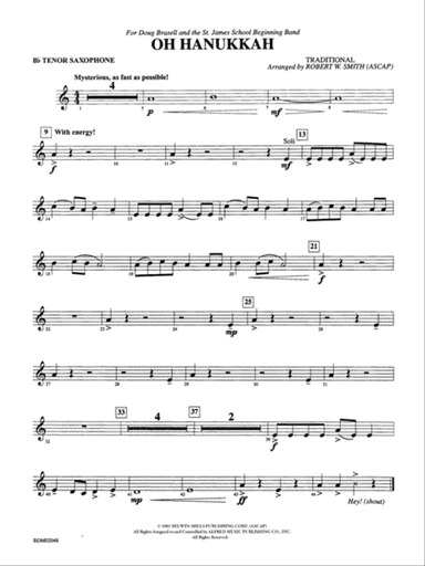 Oh Hanukkah: B-flat Tenor Saxophone