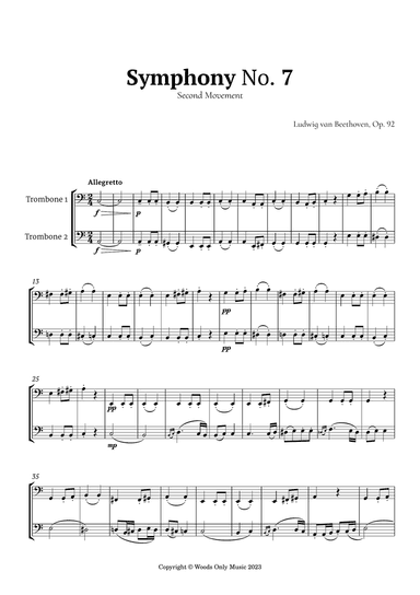 Symphony No. 7 by Beethoven for Trombone Duet