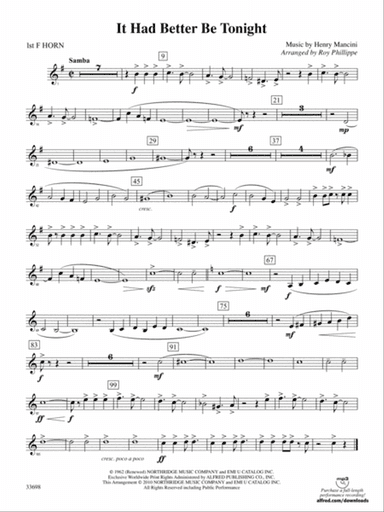 It Had Better Be Tonight (from The Pink Panther): 1st F Horn