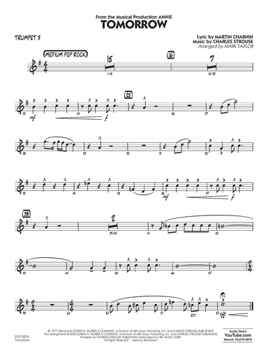Tomorrow (from Annie) (arr. Mark Taylor) - Trumpet 3