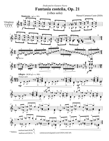 Fantasía Costeña, Op. 21 for vibes solo