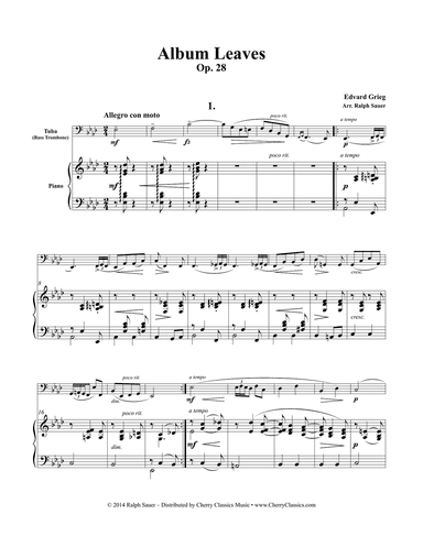Album Leaves, Opus 28 for Tuba or Bass Trombone and Piano