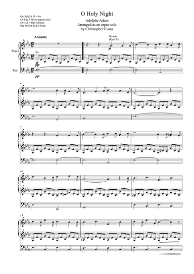 O Holy Night arranged for Organ Solo