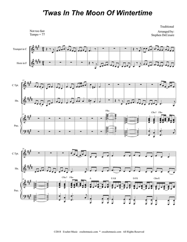 'Twas In The Moon Of Wintertime (Duet for C-Trumpet and French Horn)