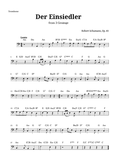 Der Einsiedler by Schumann for Trombone and Chords