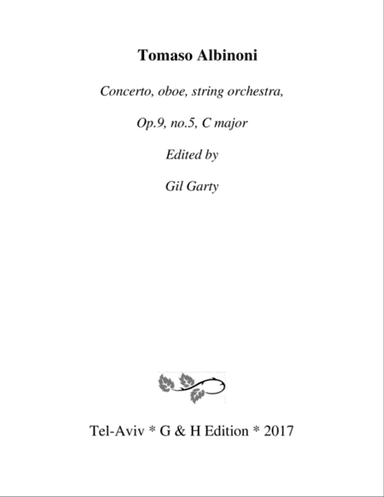 Concerto, oboe, string orchestra, Op.9, no.5, C major (Original version - Score and parts)