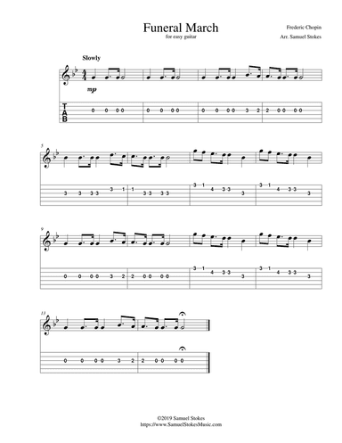 Funeral March (Chopin) - for easy guitar with TAB
