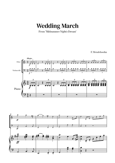 Felix Mendelssohn - Wedding March From Midsummer Night's Dream for Oboe, Cello and Piano
