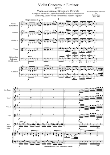 Vivaldi - Violin Concerto in E minor RV 273 for Violin, Strings and Cembalo