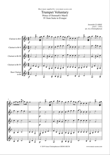 Clarke: Trumpet Voluntary, or Prince of Denmark's March: Clarinet Quintet