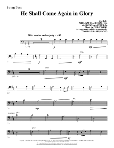 He Shall Come Again in Glory (arr. Thomas Grassi) - String Bass