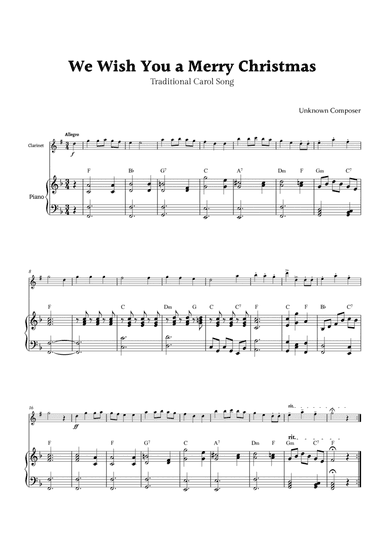 We Wish you a Merry Christmas for Clarinet and Piano