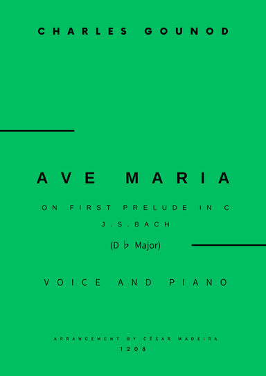 Ave Maria by Bach/Gounod - Voice and Piano - Db Major (Full Score and Parts)