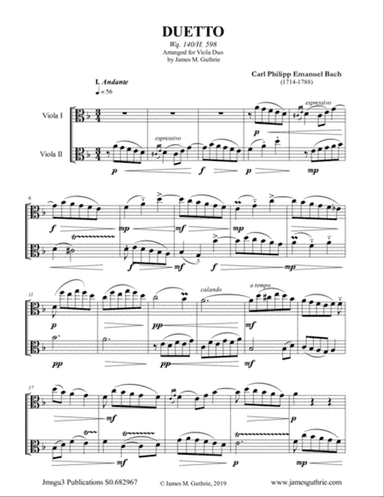 CPE Bach: Duetto Wq. 140 for Viola Duo