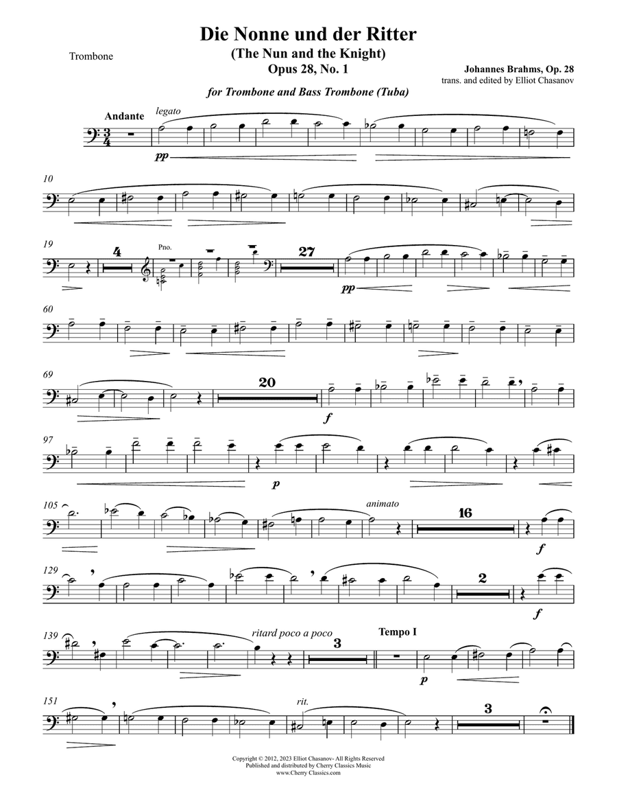 Die Nonne und der Ritter, Op. 28, No. 1 for Trombone and Bass Trombone (Tuba) and Piano