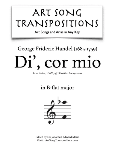 HANDEL: Di’, cor mio (transposed to B-flat major)