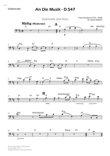 An Die Musik - Cello Solo - W/Chords