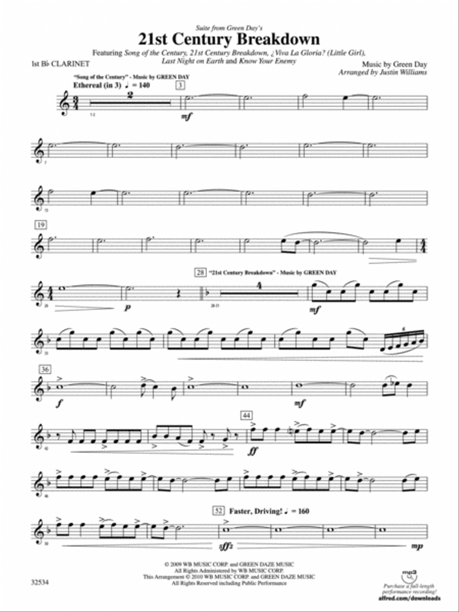 21st Century Breakdown, Suite from Green Day's: 1st B-flat Clarinet