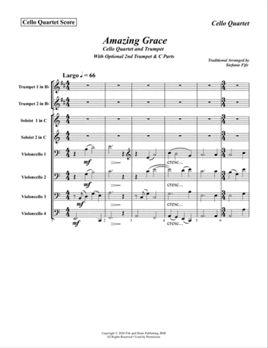 Amazing Grace for Cello Quartet and Trumpet