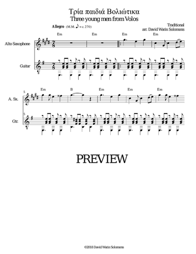 Tria paidia voliotika - Τρία παιδιά Βολιώτικα (Three young men from Volos) alto sax and guitar