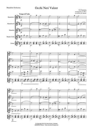 Occhi Neri Valzer / Black Eyes Italian Waltz for mandoline orchestra