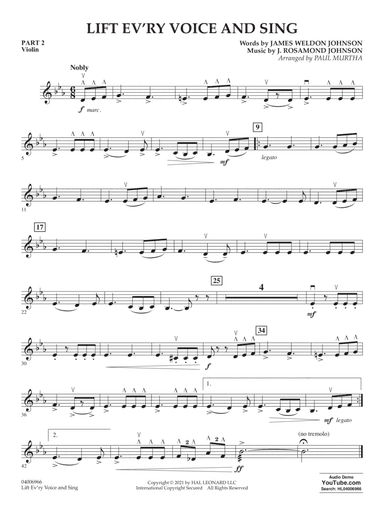 Lift Ev'ry Voice And Sing (arr. Paul Murtha) - Pt.2 - Violin