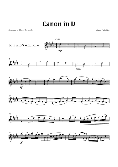 Canon by Pachelbel - Soprano Saxophone Solo