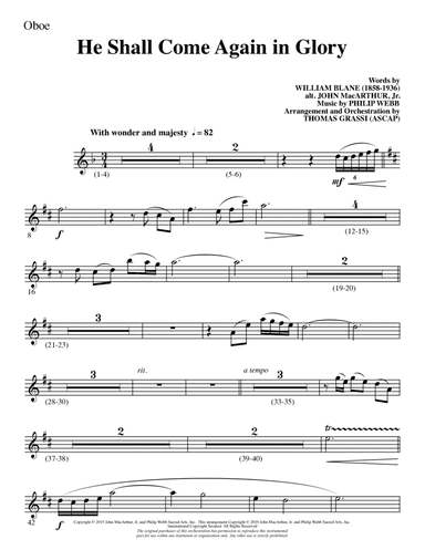 He Shall Come Again in Glory (arr. Thomas Grassi) - Oboe