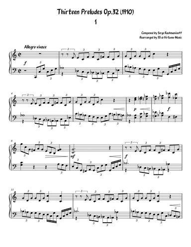 Serge Rachmaninoff 13 Prelude Op. 32 No. 1 (easy/intermediate piano)