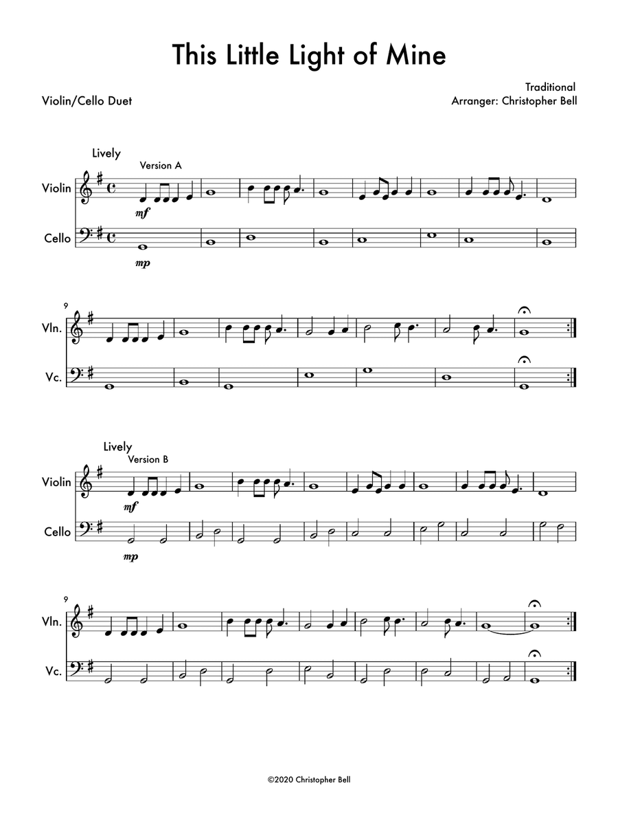 This Little Light of Mine (Easy Violin/Cello Duet)