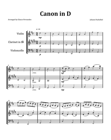 Canon by Pachelbel - Violin, Clarinet, and Cello Trio