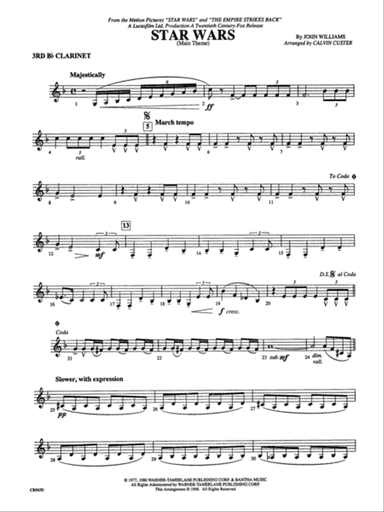 Star Wars Main Theme: 3rd B-flat Clarinet