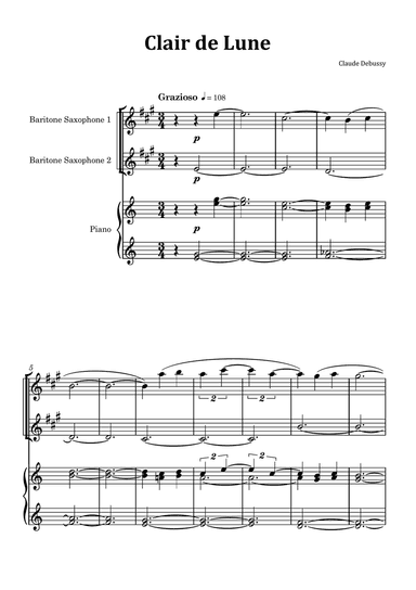 Clair de Lune by Debussy - Baritone Saxophone Duet with Piano