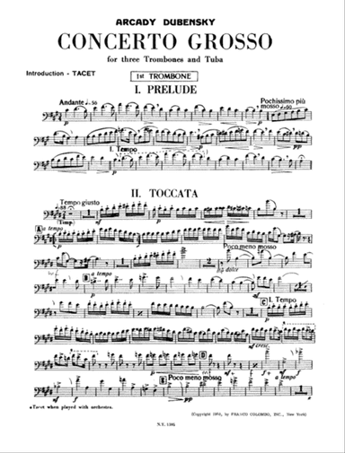 Concerto Grosso for Three Trombones and Tuba: Trombone 1