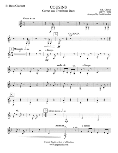 Cousins (Cornet and Trombone Duet and Concert Band): B-flat Bass Clarinet