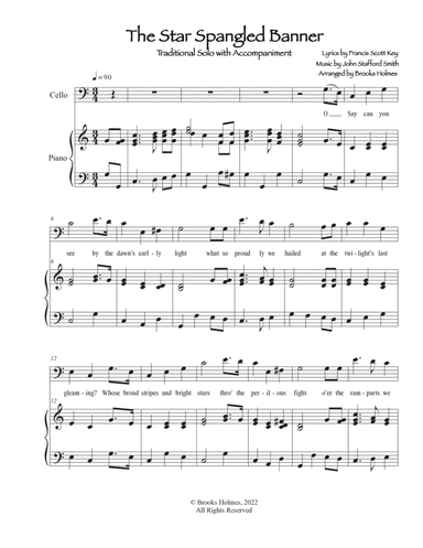 "Star Spangled Banner" Cello Solo with Piano in C