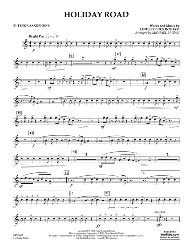 Holiday Road (from National Lampoon's Vacation) (arr. Michael Brown) - Bb Tenor Saxophone