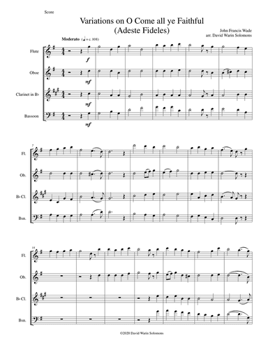 Variations on O Come all ye faithful (Adeste fideles) for wind quartet