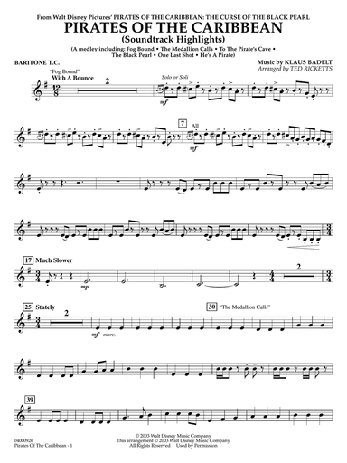 Pirates of the Caribbean (Soundtrack Highlights) (arr. Ted Ricketts) - Baritone T.C.