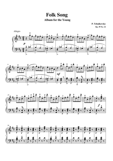 Tchaikovsky Op. 39 No. 14 in D Major 'Folk Song' Album of the young
