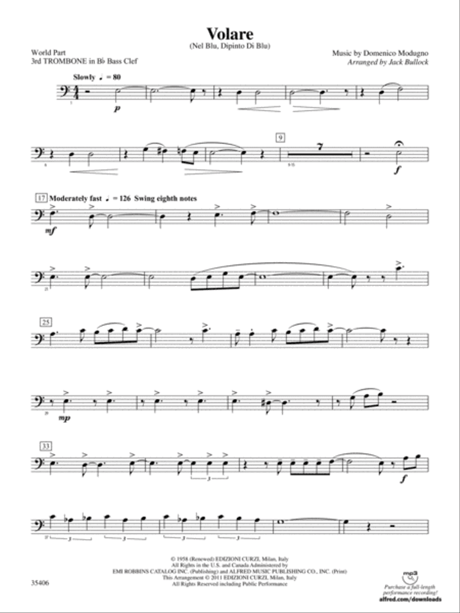Volare: (wp) 3rd B-flat Trombone B.C.