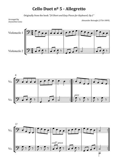 Cello Duet nº 5- Allegretto (Originally from the book "24 Short and Easy Pieces for Keyboard, Op.1")
