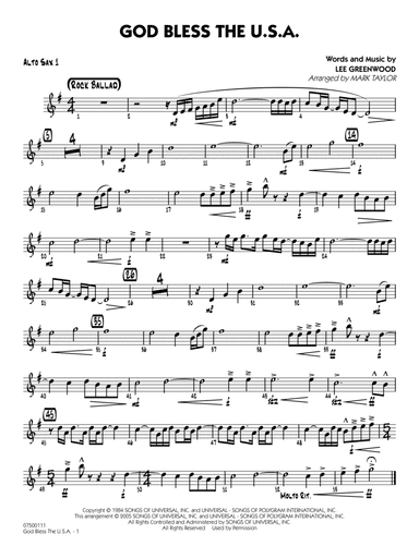 God Bless the U.S.A. (arr. Mark Taylor) - Alto Sax 1