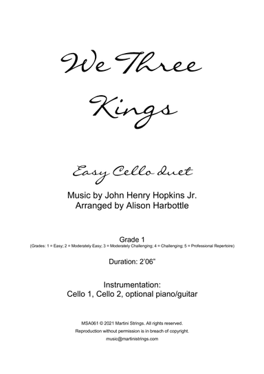 We Three Kings - easy cello duet