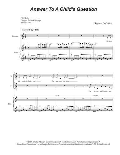 Answer To A Child's Question (2-part choir - (Soprano and Tenor)