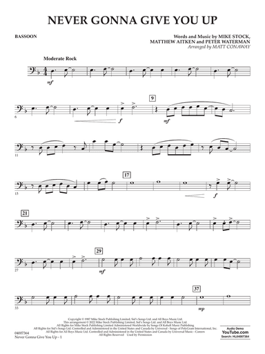 Never Gonna Give You Up (arr. Matt Conaway) - Bassoon