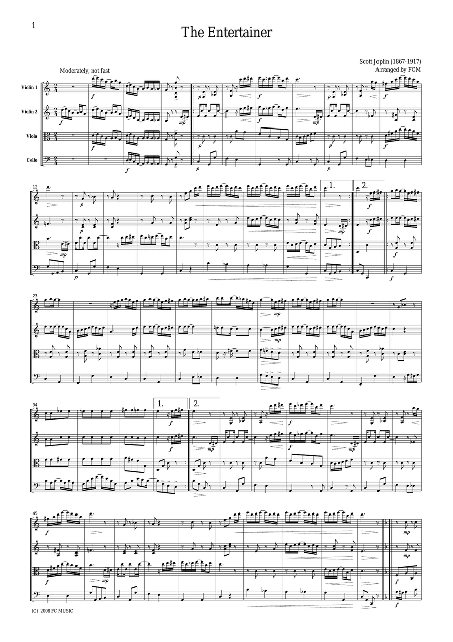 Scott Joplin The Entertainer, for string quartet, ML022