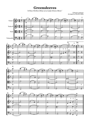 Greensleeves for String Quartet